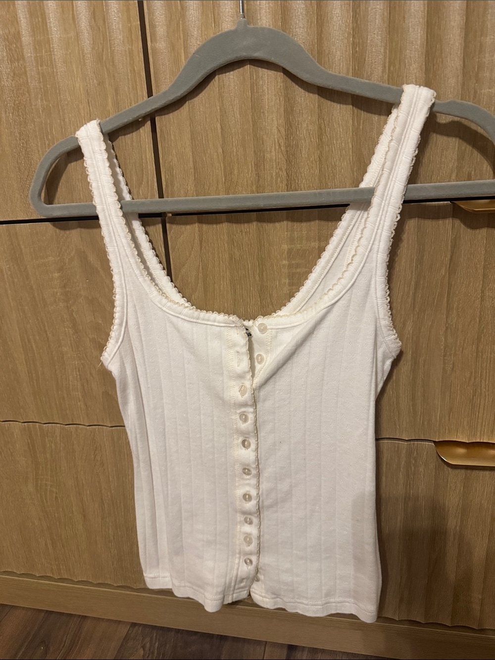 Free People Cream Ribbed Button-Front Tank